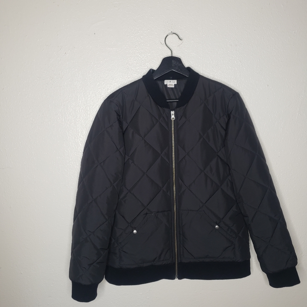 Garnet Hill Quilted Bomber Black Jacket